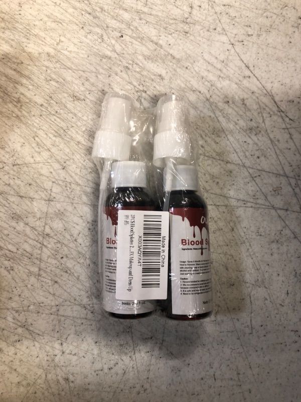 Photo 2 of 2PCS Blood Splatter 2.0 fl oz, Makeup Blood Splatter,Fake Blood Spray, Halloween Liquid Blood for Clothes, Zombie, Vampire and Monster SFX Makeup and Dress Up