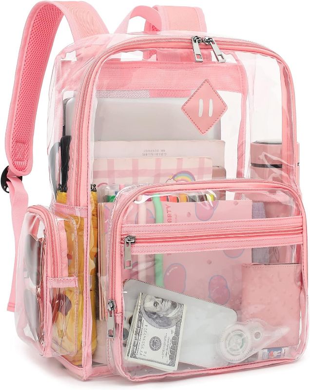 Photo 1 of Fuyicat Heavy Duty Clear Backpack for Girls Boys Women Men, PVC Transparent School Backpacks See Through College Bookbag (Pink)