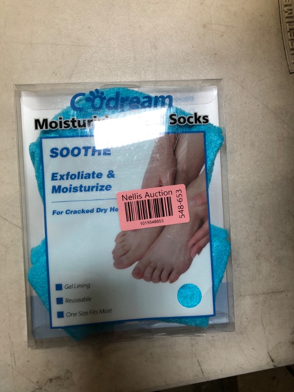 Photo 2 of  Moisturizing Fuzzy Sleep Socks with Vitamin E, Olive Oil and Jojoba Seed Oil to Soften and Hydrate Dry Cracked Heels (Regular, Blue)
