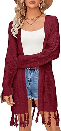 Photo 1 of Cardigan for Women 2023 Lightweight Knit Open Front Hollow Out Crochet Tassel Kimonos Long Sleeve Fall Loose Sweater Cover Up --- SEALED SIZE UNKNOWN 