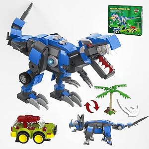 Photo 1 of Dinosaur Building Set, 2-in-1 Jurassic Dinosaur Building Kit for Kids, Form Triceratops, T-Rex and Explorer Tour Car Building Set,Christmas Toys Gifts for Kids (440Pcs)