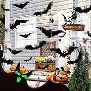 Photo 1 of 25Pcs Halloween Decorations Hanging Bats, Flying Halloween Outdoor Decor Bats, 5 Shapes, Realistic Scary Bats for Hanging in The Tree, Porch, Indoor