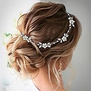 Photo 1 of Asooll Rhinestone Bride Wedding Hair Vine Silver Pearl Bridal Hairpiece Crystal Headpiece Hair Accessories for Women and Girls (15.7 in)