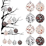 Photo 1 of 16 Pieces Halloween Hanging Tree Ornament Fabric Wrapped Ball Ornament Halloween Ball Ornament for Tree Decoration Spider Pattern Ball for Halloween 