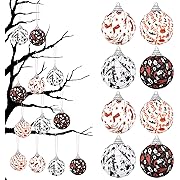 Photo 1 of 16 Pieces Halloween Hanging Tree Ornament Fabric Wrapped Ball Ornament Halloween Ball Ornament for Tree Decoration Spider Pattern Ball for Halloween