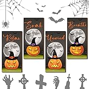 Photo 1 of 4 Pieces Halloween Bathroom Wall Decor Halloween Wall Art Halloween Pumpkin Decor Soak Relax Unwind Breathe Farmhouse Wooden Signs Halloween 