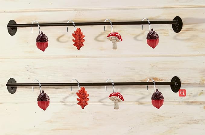 Photo 1 of 12PCS Maple Leaves Mushroom Acorn Decorative Shower Curtain Hooks Rings for Fall Autumn Shower Curtains Bathroom Decorations Accessories Set, Metal Rustproof Cute Country Rustic Fall Leaf Shower Hooks