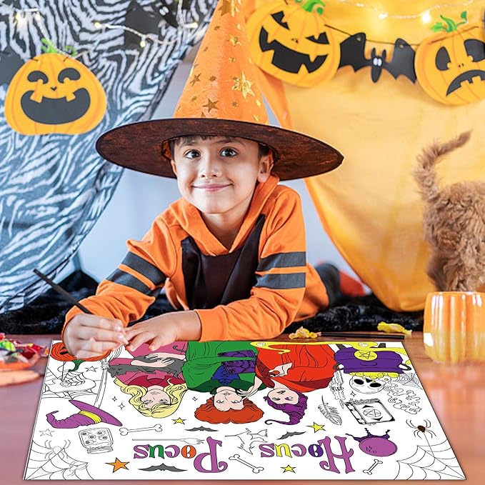 Photo 1 of 2Pack XFYCUTE Hocus Pocus Halloween Party Favors Witch Coloring Book Giant Coloring Poster Large Coloring Tablecloth Huge Table Cover for Hocus Pocus Party Decorations Halloween Party Favor Supplies