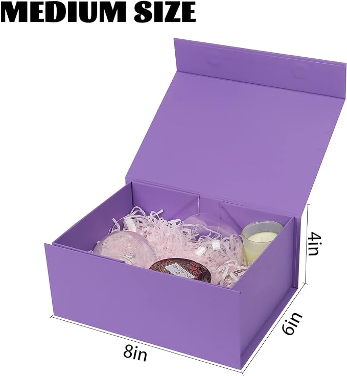 Photo 1 of 2Pack CHARMGIFTBOX Gift Boxes with Lids, 8x6x4 Inch Magnetic Purple Gift Box