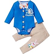 Photo 1 of XIFAMNIY Baby Boys My 1st first Valentine/St.Patrick/Easter Day Outfit Gentleman Suit 3Pcs Pants and Top Sets Newborn (Easter-dark blue, 3-6 Months)