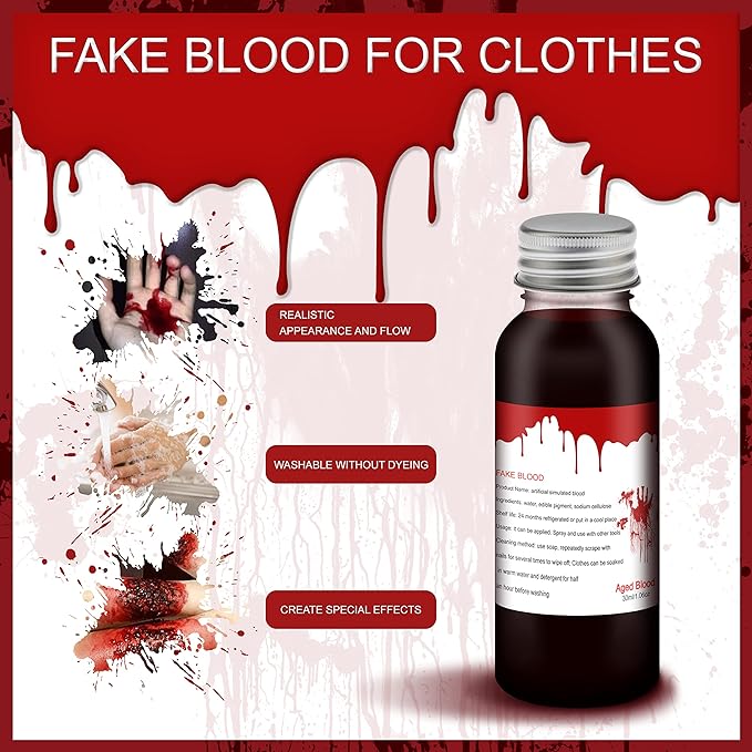 Photo 1 of (1Fl.oz/30ML Aged Blood)SULLMAR Fake Blood Fake Blood Washable Fake Blood for Clothes Halloween Fake Blood Washable 