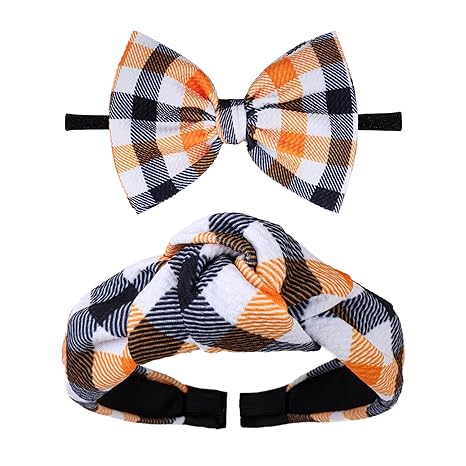 Photo 1 of YanJie Knotted Headband for Women Non Slip Wide Head Band Halloween Women Hair Bows Baby Hair Accessories Daily Hair Hoops Orange Plaid