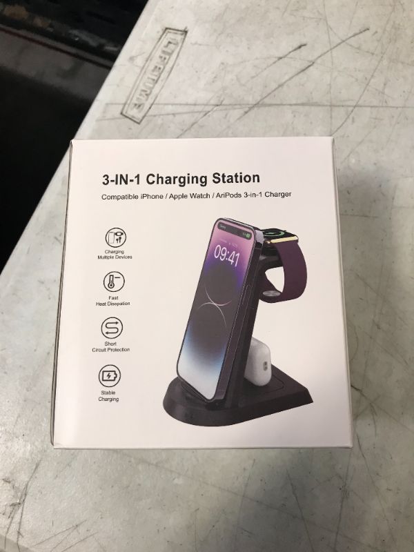 Photo 2 of Anirun Charging Station for Multiple Devices Apple, 3 in 1 Charging Station Apple for iPhone Series, Apple Watch Series and Airpods Charging, with 18W Adapter Black-New