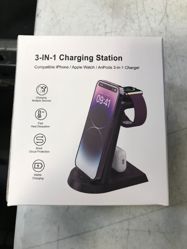Photo 1 of Anirun Charging Station for Multiple Devices Apple, 3 in 1 Charging Station Apple for iPhone Series, Apple Watch Series and Airpods Charging, with 18W Adapter Black-New