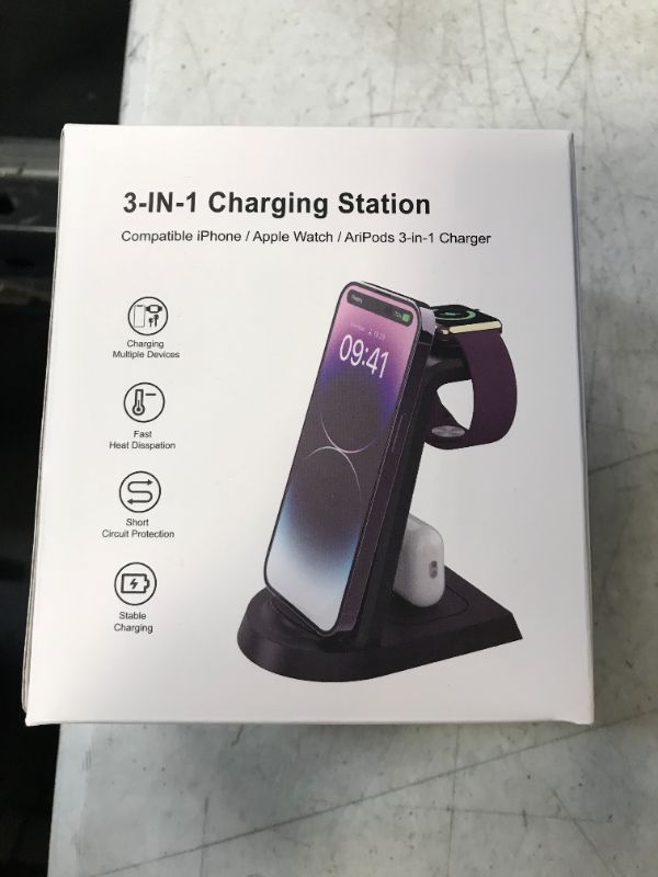 Photo 2 of Anirun Charging Station for Multiple Devices Apple, 3 in 1 Charging Station Apple for iPhone Series, Apple Watch Series and Airpods Charging, with 18W Adapter Black-New