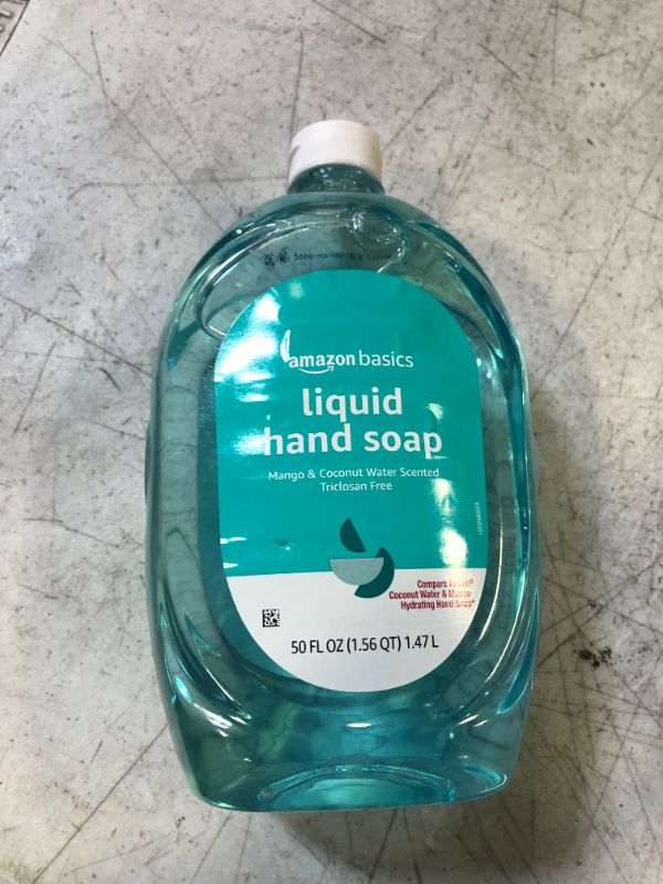 Photo 2 of Amazon Basics Liquid Hand Soap Refill, Mango and Coconut Water Scent, Triclosan-Free, 50 Fl Oz (Pack of 1) (Previously Solimo) Mango and Coconut Water 50 Fl Oz (Pack of 1)