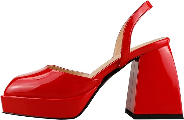 Photo 1 of  Women's Closed Square Toe Platform Mary Jane Chunky High Heel Ankle Strap Slingback Slip On Dress Pumps for Prom SIZE 11