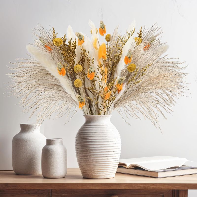 Photo 1 of 62 Pcs Dried Fall Flowers Fall Floral Arrangements, Fall Decor Autumn Decorations for Home Boho Flowers Fall Pampas Grass Fluffy Dried Flower Bouquet Dry Pompas
