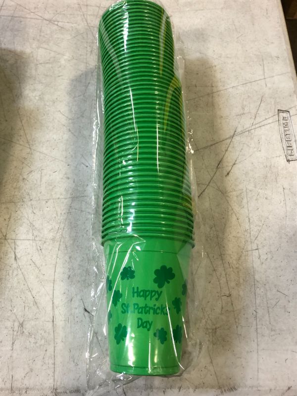 Photo 2 of 4E's Novelty 50 Pack St Patricks Day Party Cups Disposable Plastic 16 Oz Bulk Green Cups for St Patricks Day Party Supplies for Kids Adults