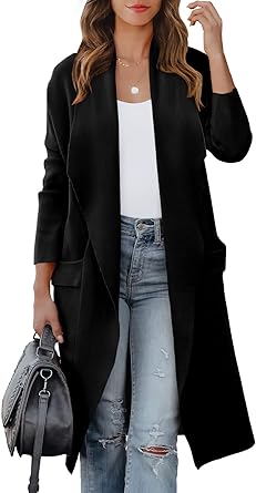 Photo 1 of Prinbara Women's 2023 Fall Long Sleeve Draped Open Front Casual Knit Oversized Long Cardigan Jacket Sweater with Pockets SMALL
