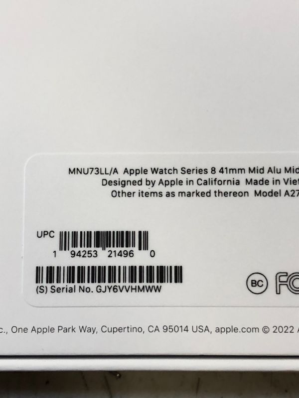 Photo 7 of NEW - SEALED - Apple Watch Series 8 [GPS 41mm] Smart Watch w/Midnight Aluminum Case with Midnight Sport Band - S/M. Fitness Tracker, Blood Oxygen & ECG Apps, Always-On Retina Display, Water Resistant 41mm S/M - fits 130–180mm wrists 41mm Midnight Aluminiu