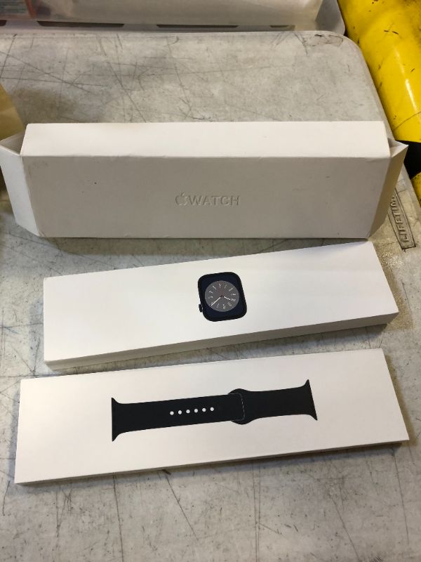 Photo 4 of NEW - SEALED - Apple Watch Series 8 [GPS 41mm] Smart Watch w/Midnight Aluminum Case with Midnight Sport Band - S/M. Fitness Tracker, Blood Oxygen & ECG Apps, Always-On Retina Display, Water Resistant 41mm S/M - fits 130–180mm wrists 41mm Midnight Aluminiu