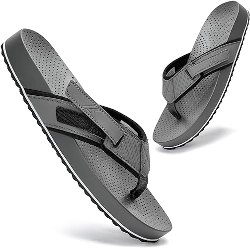 Photo 1 of Akk Men's Flip Flops Beach Sandals - Adjustable Summer Thong Sandals Slides with Arch Support Orthopedic Comfortable Slip on Shoes for Outdoor Indoor House Travel 14.5 
