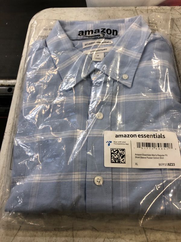 Photo 2 of Amazon Essentials Men's Regular-Fit Short-Sleeve Pocket Oxford Shirt X-Large Blue Windowpane