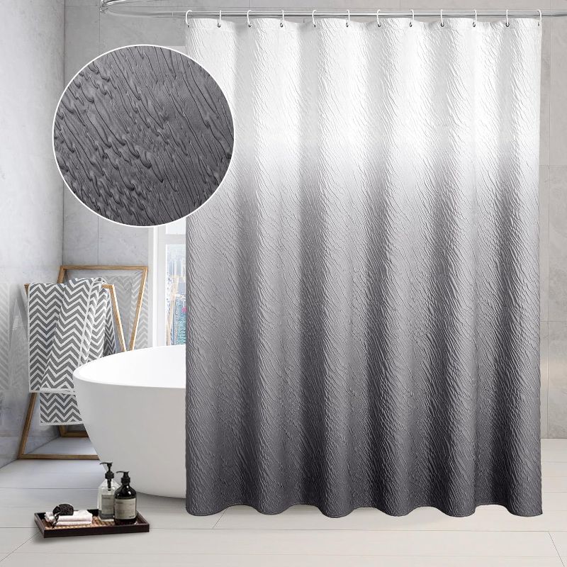 Photo 1 of MitoVilla Grey Ombre Fabric Shower Curtain 72 x 78, Farmhouse Long Shower Curtain Set, Modern Geometric Cloth Shower Curtain for Bathroom Decor, Luxury Marble Textured Shower Curtains 78 inch Long
