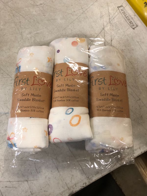 Photo 2 of First Love by Lily Swaddle Blankets 70% Bamboo 30% Cotton - Silky Soft Muslin Swaddle Blanket - Newborn Infant Swaddling Wrap Set - Ideal for Baby Girls Boys - 47x47 Inches (Pack of 3)