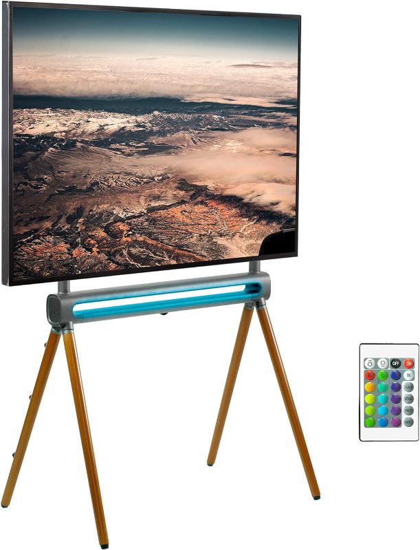 Photo 1 of Artistic Easel 49 to 70 inch LED LCD Screen, Studio TV Display Stand with RGB Lighting, Adjustable TV Mount with 4 Wooden Legs