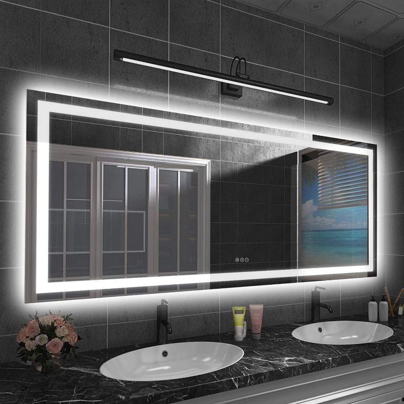 Photo 1 of Amorho LED Bathroom Mirror 84"x 32" with Front and Backlight, Large Dimmable Wall Mirrors with Anti-Fog, Shatter-Proof, Memory, 3 Colors, Double LED Vanity Mirror
