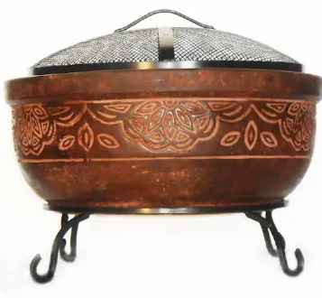 Photo 1 of 20 in. Clay Fire Pit with Iron Stand (Scroll)
