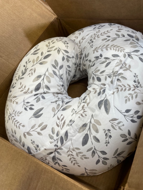 Photo 2 of Boppy Original Support Nursing Pillow, Gray Taupe Leaves, Ergonomic Breastfeeding, Bottle Feeding, and Bonding, Firm Hypoallergenic Fiber Fill, Removable Cover, Machine Washable