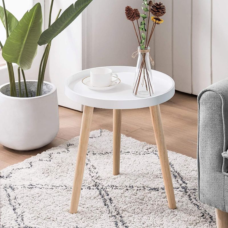Photo 1 of  Round Side Table Small End Table Modern Nightstand 15.8 Inch Accent Bedside Table White Coffee Tray Table with Solid Wood Legs Sofa Table for Living Room Bedroom Office Balcony Small Spaces