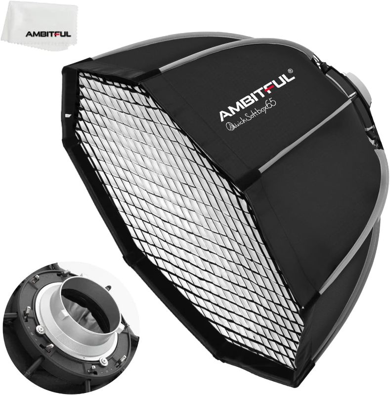 Photo 1 of AMBITFUL 25.6inch/ 65cm Bowens Mount Octagon Umbrella Softbox Quick Installation Softbox + Honeycomb Grid for Studio Strobe Outdoor Photography
