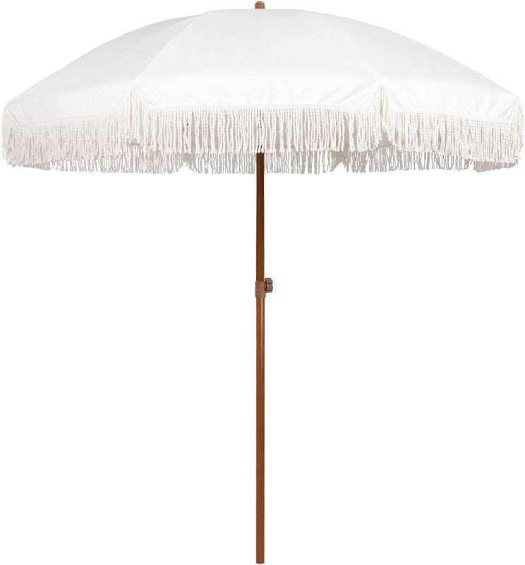 Photo 1 of AMMSUN 7ft Patio Umbrella with Fringe Outdoor Tassel Umbrella UPF50+ Premium Steel Pole and Ribs Push Button Tilt,White Cream
Color:Elegant Cream
