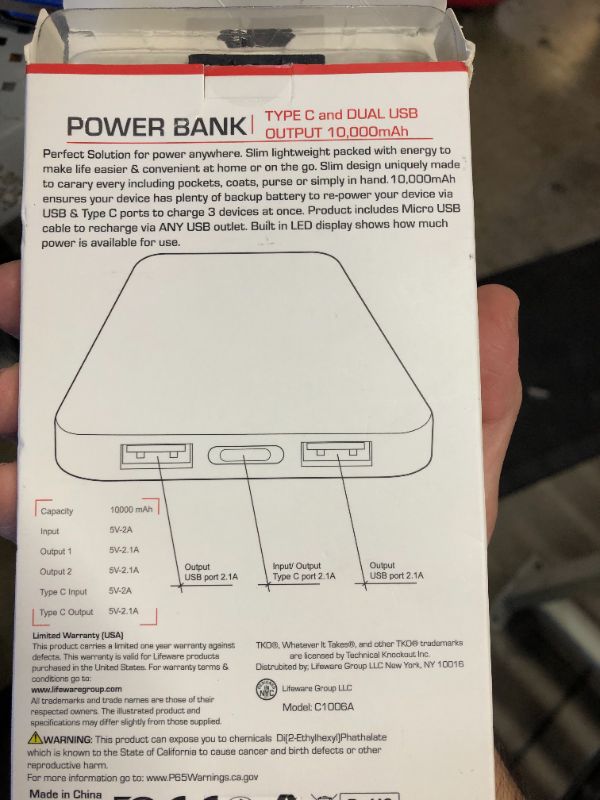 Photo 3 of 10,000 mAh Power Bank with 2 USB and Type C Output