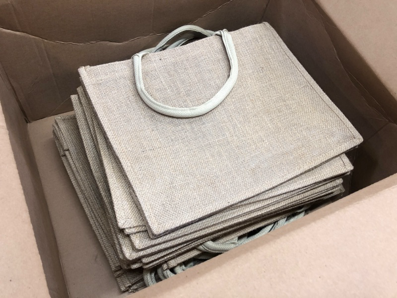 Photo 2 of 19 Pack Burlap Jute Tote Bags Bulk Large Jute Tote Bags with Handles Blank Burlap Gift Totes Reusable Grocery Shopping Bags for Beach Mother Teacher Bridesmaid Wedding DIY Decoration()