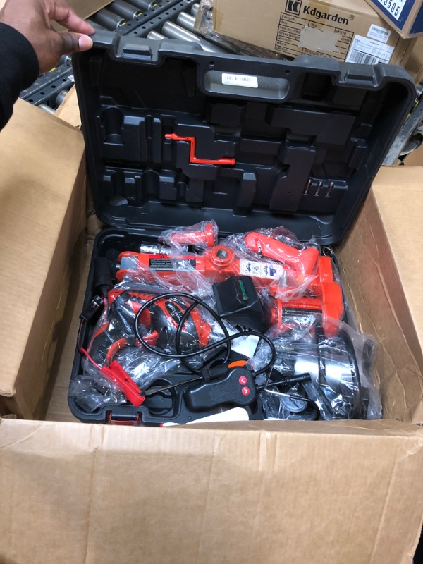 Photo 1 of FEANISIFEI All-in-One Electric Car Jack Kit 3 Ton 12V Electric Car Jack with Impact Wrench Inflatable Pump Electric Jack for Car SUV Car Emergency Repair Kit Red Jack Wrench Pump