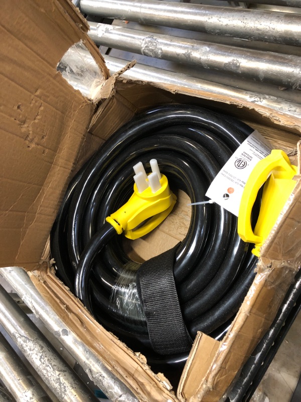 Photo 2 of 15 FT 30 Amp RV Extension Cord Outdoor with Grip Handle, Flexible Heavy Duty 10/3 Gauge STW RV Power Cord Waterproof with Cord Organizer, NEMA TT-30P to TT-30R, Black-Yellow, ETL Listed PlugSaf Yellow 15 FT - 30A