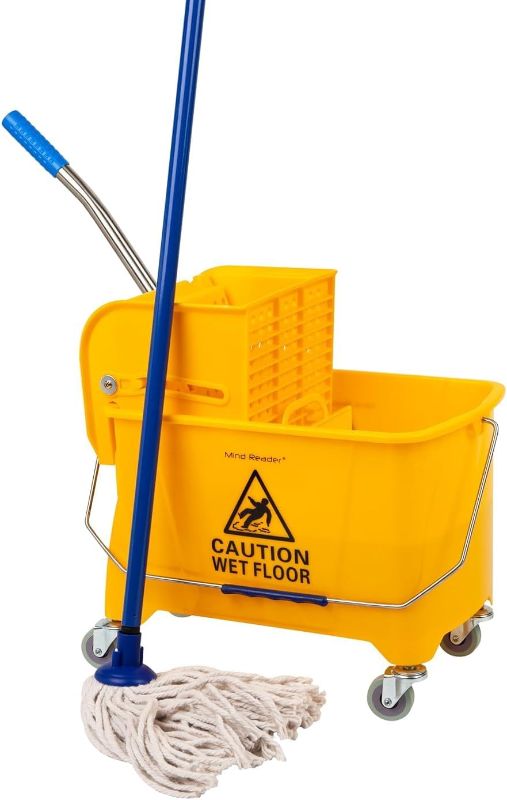 Photo 1 of 
Mind Reader Mobile Heavy Duty Mop Bucket with Upward Press Wringer, 22-Quart (5.5 Gallon) Capacity, 16.25"L x 10.75"W x 24.5"H, Yellow
Color:Yellow