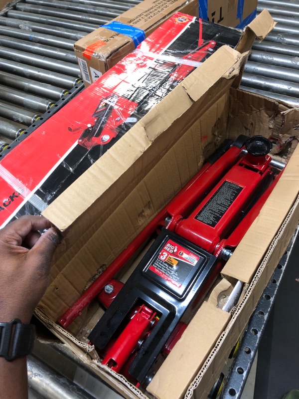 Photo 2 of Bundle of BIG RED T83006 Torin Hydraulic Trolley Service/Floor Jack with Extra Saddle, 3 Ton (6,000 lb) Capacity + BIG RED T43202 Torin Steel Jack Stands, 3 Ton (6,000 lb) Capacity, 2 Stands Red + Jack Stands