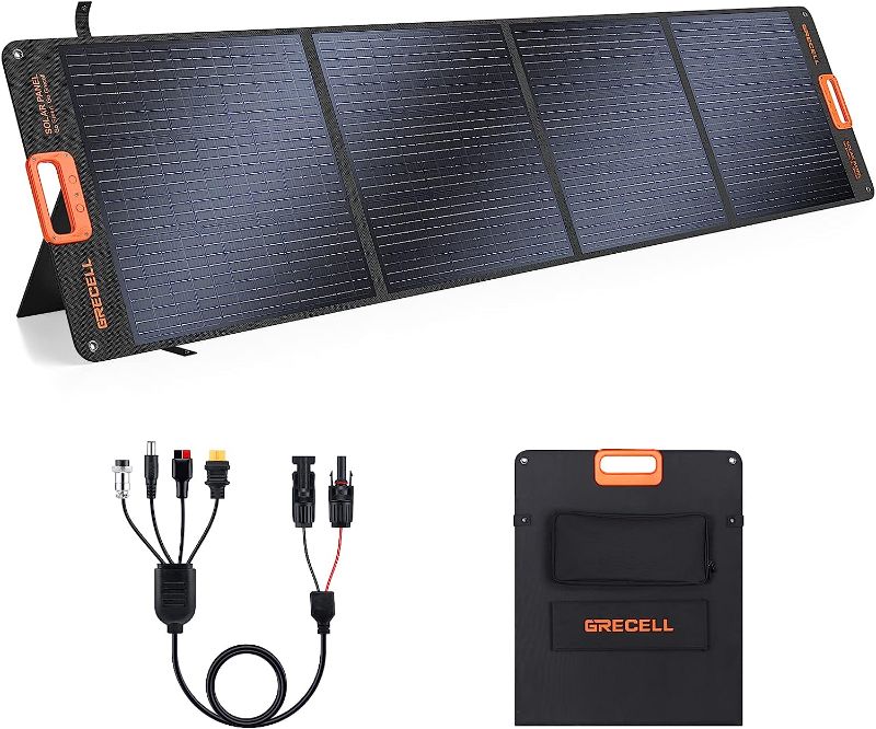 Photo 1 of GRECELL 200W Portable Solar Panel for Power Station, Foldable Solar Charger w/ 4 Kickstands, IP65 Waterproof Solar Panel Kit w/MC-4 DC XT60 Anderson Aviation Output for Outdoor RV Camper Blackout
