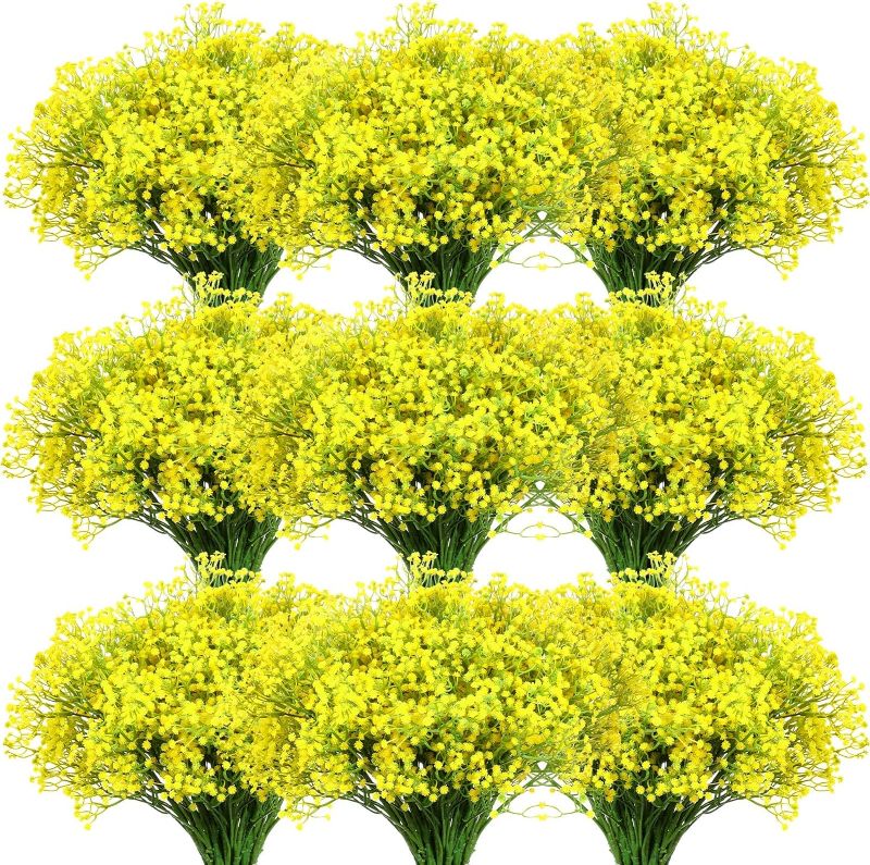 Photo 1 of Yunsailing 80 Pcs Baby's Breath Bulk Wedding Artificial Gypsophila Flowers Realistic Fresh Baby's Breath Flowers Gypsophila Bouquet for Wedding DIY Party Home Garden Office Decoration (Yellow)

