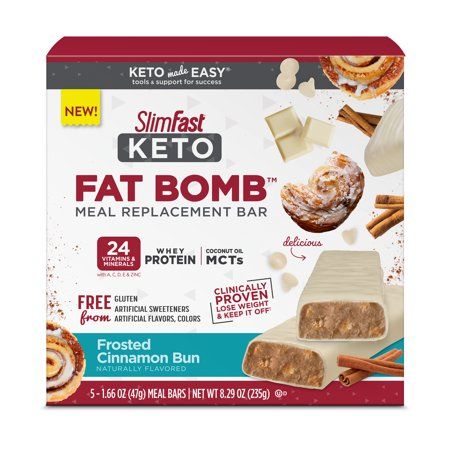 Photo 1 of ( 2 COUNT) SlimFast Keto Fat Bomb Meal Replacement Bar Frosted Cinnamon Bun 5 Count ( EXP: 11/14/23)
