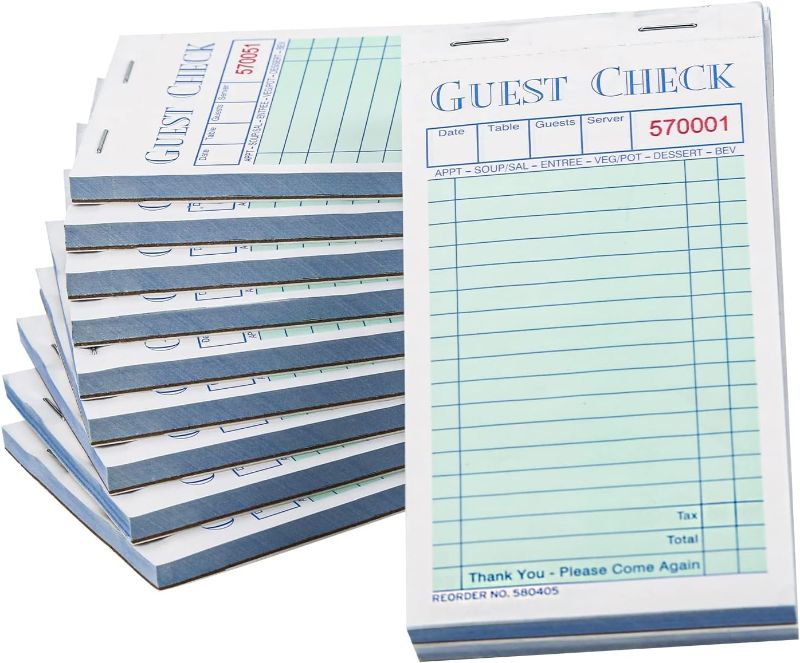 Photo 1 of Guest Checks Server Note Pads 500 Sheets With Copy Paper (10 Books) 3.5" x 6.75" 50 Sheets Per Book

