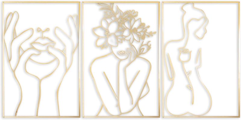 Photo 1 of Gold Metal Minimalist Abstract Woman Silhouette Line Wall Art Decor - Medium 18 x 12 Inches - 5 Piece Set - Durable & 3D Installation - Perfect For Living Room, Bedroom & Office
