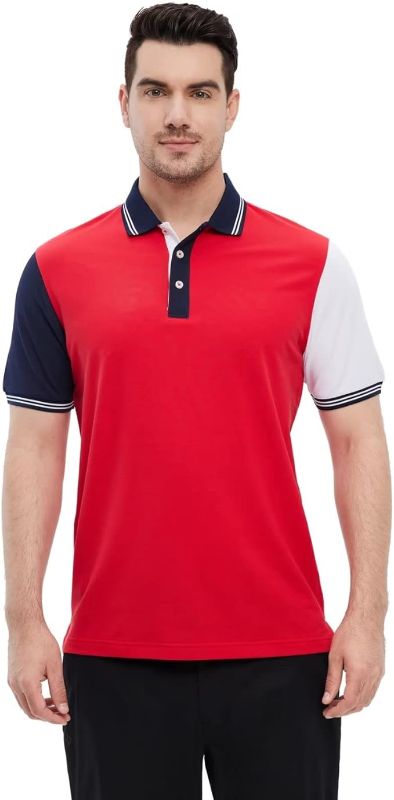 Photo 1 of ( 2XL ) VEBOON Polo Shirts Short Sleeve for Men Cotton Blend Pique Moisture Wicking Color Block Casual Collared Shirts
