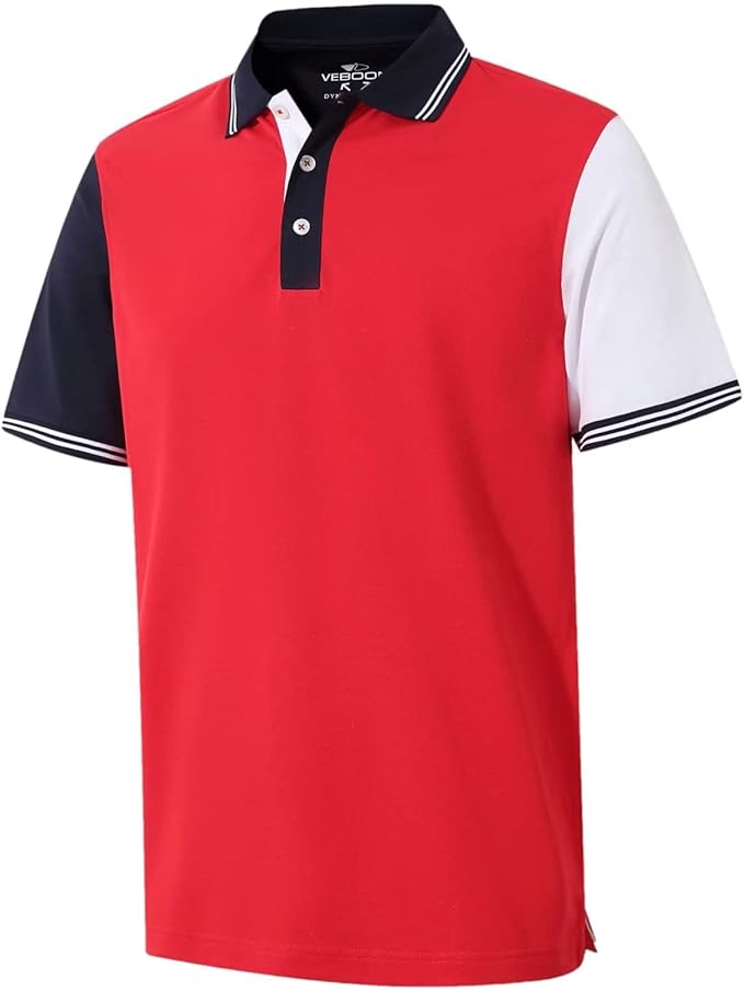 Photo 1 of ( XL ) VEBOON Polo Shirts Short Sleeve for Men Cotton Blend Pique Moisture Wicking Color Block Casual Collared Shirts
